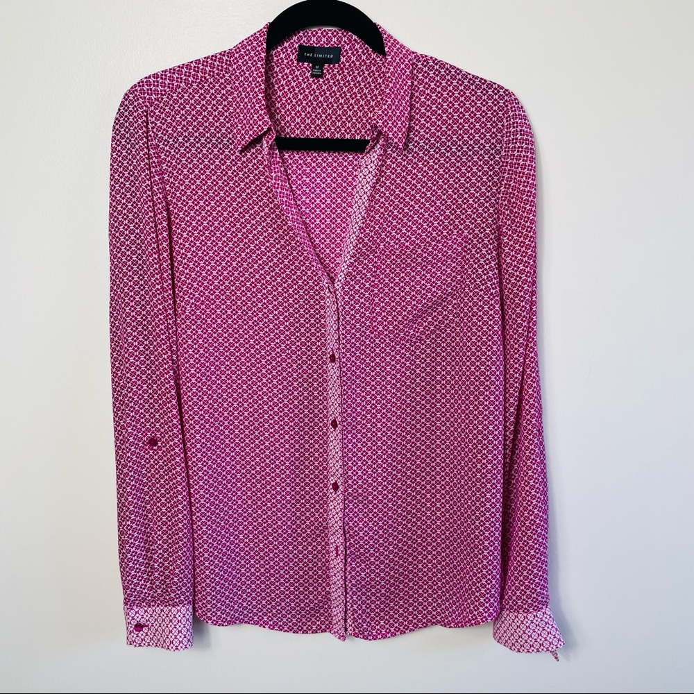 The Limited Pink & White Floral/Geometric Pattern Blouse EUC